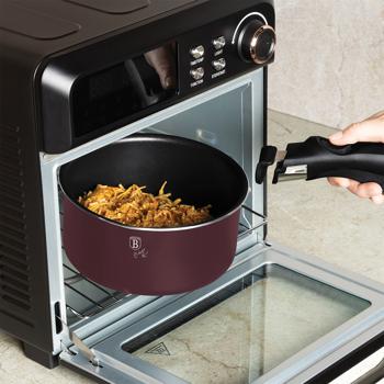 Preview: Hochwertiges Aluminium Pfannen-Set, 9-teilig, Bordeaux, Titanbeschichtung – Abnehmbarer Griff, Smart Lids & Glasdeckel, elegantes Design