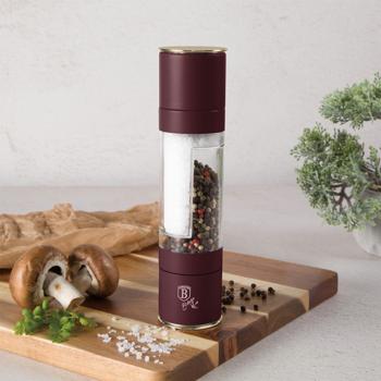 Preview: 2in1 Salz- & Pfeffermühle: matt bordeaux, Designer Gewürzmühle - Stilvoll & Praktisch – Mahlt Salz & Pfeffer gleichzeitig - Blickfang für jede Küche