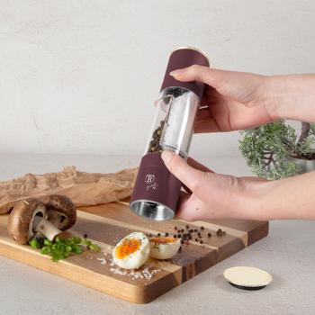 Preview: 2in1 Salz- & Pfeffermühle: matt bordeaux, Designer Gewürzmühle - Stilvoll & Praktisch – Mahlt Salz & Pfeffer gleichzeitig - Blickfang für jede Küche