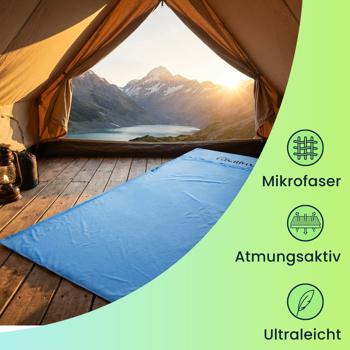 Preview: Ultraleichter Hüttenschlafsack, atmungsaktive Mikrofasern, nur 200g, inkl. Nylon Kompressionsbeutel, Schlafsack für Camping, Reise, Hotels