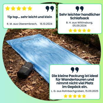 Preview: Ultraleichter Hüttenschlafsack, atmungsaktive Mikrofasern, nur 200g, inkl. Nylon Kompressionsbeutel, Schlafsack für Camping, Reise, Hotels