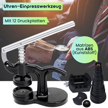 Preview: Profi Uhren Einpresswerkzeug, 17 tlg., Reparatur Werkzeug für Uhren inkl. 12 Druckplatten, ideal für den Batteriewechsel