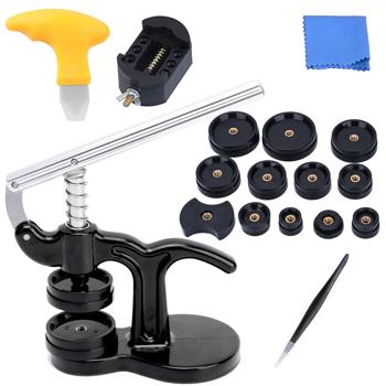 Preview: Utensile professionale per pressare orologi, 17 pezzi, attrezzi di riparazione per orologi, inclusi 12 piastre di pressione, ideale per la sostituzione della batteria