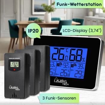 Preview: WLAN-Wetterstation mit 3 Funksensoren, LCD Display – Temperatur, Hygrometer, Wettertrends & Heiz-/Lüftungsempfehlungen für Ihr Wohlbefinden