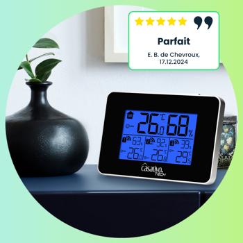 Preview: Station météo Wi-Fi - 3 capteurs sans fil, écran LCD, temp/humidité int/ext, prévisions, confort - Portée 60m, IP44