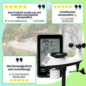 Preview: Profi Funk-Wetterstation mit Solar-Aussensensor – Niederschlag, Wind, Hygrometer & Wettervorschau – Präzise Wetterdaten Ihr dein Zuhause