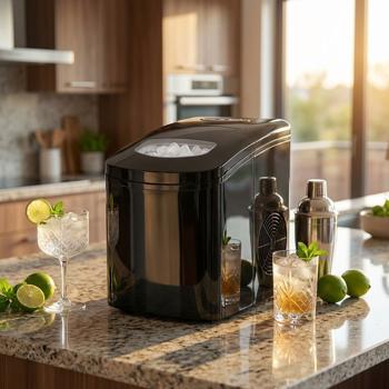 Stylische Eiswürfelmaschine 150W, 1.7L – Eiswürfelbereiter für 9 Eiswürfel in 10 Min., 2 Grössen einstellbar, LED-Anzeige