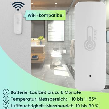 Preview: Intelligentes Thermometer und Hygrometer, Temperatur- & Luftfeuchtigkeits-Sensor mit Tuya oder SmartLife App, Haus-Automatisierungs Anbindung