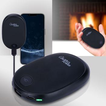 Preview: 2 chauffe-mains USB 2 en 1 avec batterie externe, 10 000 mAh, noirs, pour réchauffer les mains et charger un smartphone en même temps