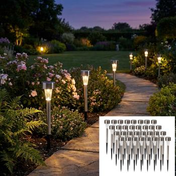 32er Set Mini-LED Solarleuchten: Edelstahl, Erdspiess, Dämmerungssensor, IP44 – Kabellose, stilvolle Beleuchtung für Garten & Wege