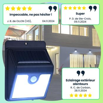 Preview: 3 projecteurs extérieurs solaires LED automatiques avec détecteur de mouvement –  50 lm, IP44 – éclairage extérieur sans fil et écologique