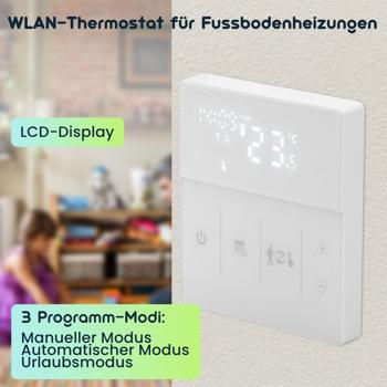 Preview: 4er WLAN-Thermostat-Set für Fussbodenheizung - App- & Sprachsteuerung (Alexa/Google/Siri) - Fenster-offen-Erkennung - 2 Sensoren - weiss