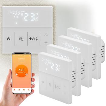 4er WLAN-Thermostat-Set für Fussbodenheizung - App- & Sprachsteuerung (Alexa/Google/Siri) - Fenster-offen-Erkennung - 2 Sensoren - weiss