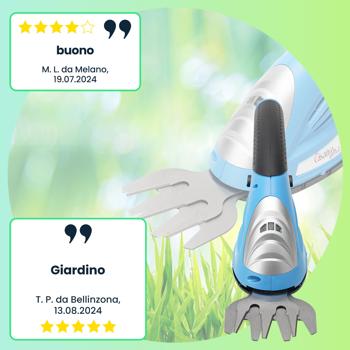 Preview: Cesoie per erba e arbusti a batteria, 1100 giri/min, lama per erba e arbusti sostituibile, indicatore del livello di carica, impugnatura ergonomica, interruttore di sicurezza