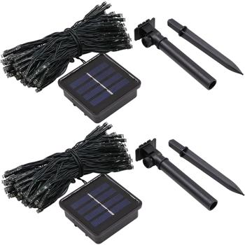 Preview: Set da 2 catene luminose solari con sensore crepuscolare – 8 modalità di luce per giardino e balcone – 12 m, 100 LED bianco caldo, protezione dagli spruzzi IP44