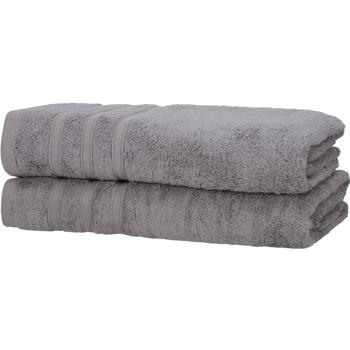 Lot de 2 Serviettes de Douche - Bambou & Coton, 70x140cm, Grises - Douces, Absorbantes, Antibactériennes - Oeko-Tex 100 - 450 g/m²