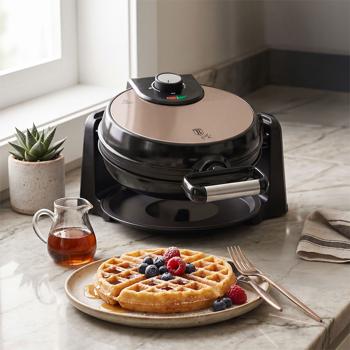 Preview: Stylisches Dreh-Waffeleisen: starke 1000 Watt, rosé-gold, für belgische Waffeln – für fluffige, perfekte Waffeln wie vom Profi