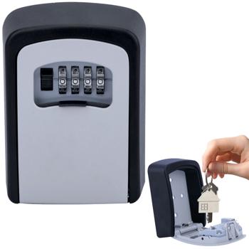 Preview: Mini cassaforte a chiave extra sicura con serratura a combinazione, alloggiamento robusto e sportello di protezione - resistente alle intemperie per interni ed esterni