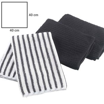 Preview: 3 strofinacci in microfibra, tinta unita nera, a righe, 40 x 40 cm