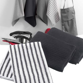 3 strofinacci in microfibra, tinta unita nera, a righe, 40 x 40 cm