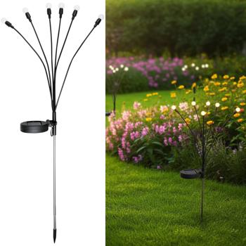 LED Solar-Gartenleuchte Glühwürmchen mit 6 Armen, bewegliche LEDs, rostfreier Stahl, IP44, Erdspiess, schwarz, für zauberhafte Lichteffekte