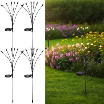 4er-Set 2er-Set LED Solar-Gartenlampe Glühwürmchen mit 6 Armen, bewegliche LEDs, rostfreier Stahl, IP44, Erdspiess, schwarz, für zauberhafte Lichteffekte
