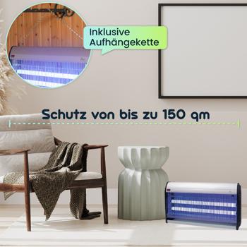 Preview: Profi UV-Insektenvernichter, 45W, 2 UV-Röhren: Bis 150m², chemiefrei, Stellen/Hängen, für insektenfreie Bereiche, leistungsstark und sicher