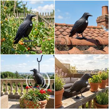 Preview: Corbeau Effaroucheur - Répulsif Sonore & Visuel Anti-Oiseaux - Détecteur Mouvement - Chasse Pigeons, Étourneaux - Piles AA Incluses - Noir