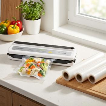 Apparecchio per sottovuoto 110 Watt - Sottovuoto efficace per alimenti solidi e con liquidi, ideale per sous-vide e marinature - Incl. set di 3 rotoli per sottovuoto