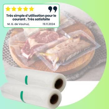 Preview: Appareil de Mise Sous Vide - Prolonge Conservation 3-5x, Cuisine Sous Vide & Marinage - 110W - Kit 4 Rouleaux Film 20x300cm & 20x500cm