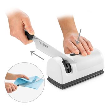 Preview: Elektrischer Profi Messerschärfer 40W - für Stahlmesser mit automatischem Schleifwinkel - hochwertige Keramik-Schleifscheiben, ABS-Kunststoff, schwarz/weiss