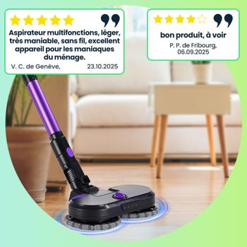Preview: Aspirateur laveur cyclonique sans fil 2 en 1 – aspirateur à main, aspirateur balai et laveur, 23 kPa, filtre HEPA, aspirateur multifonction pour des sols rutilants