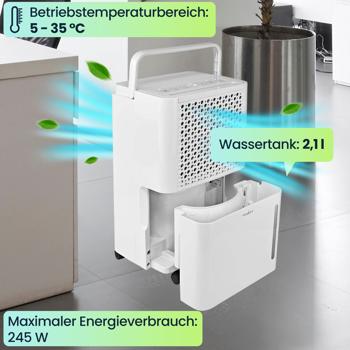 Preview: Elektrischer Luftentfeuchter mit Luftfilter, 4 Modi Entfeuchtung, Automatisch, Trockene Wäsche, Belüftung, Timer, 10l/Tag, bis 38 m²
