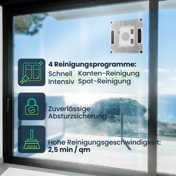Preview: Fensterputz-Roboter mit 4-fach-Sprüher & Fernbedienung – Automatischer Fensterreiniger, bürstenloser Motor & 4500 Pa Saugleistung