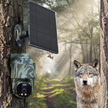 4G PanTilt Dome Überwachungskamera mit Solarmodul, Alarm und Nachtsicht, Zwei-Wege-Kommunikation, PIR Bewegungssensor, IP 65, Tarnfarbe