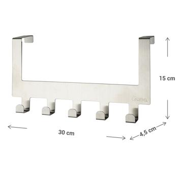 Preview: set di 2 robusti appendiabiti da porta in acciaio inox con 5 ganci per cappotti ciascuno, per riporre giacche, cappotti, asciugamani e molto altro.