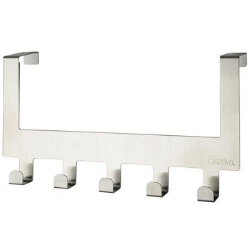 Preview: set di 2 robusti appendiabiti da porta in acciaio inox con 5 ganci per cappotti ciascuno, per riporre giacche, cappotti, asciugamani e molto altro.