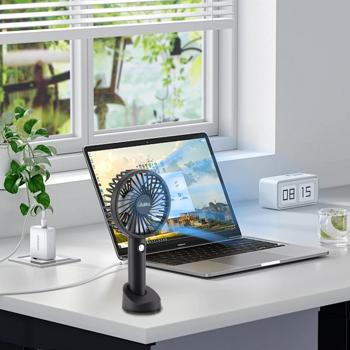 Preview: Ventilateur de table 2 en 1 (noir): alimentation par batterie ou USB, 3 vitesses pour une fraîcheur optimale – compact, portable et idéal pour le bureau, les voyages ou la maison
