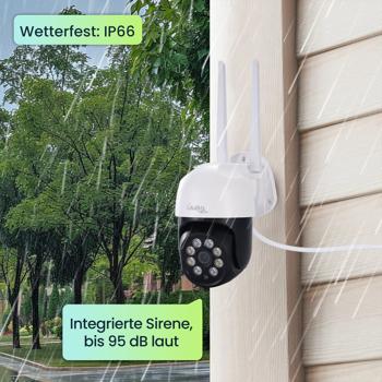 Preview: WLAN Outdoor Überwachungskamera 2K: IP66, Pan-Tilt: Volle Kontrolle & brillante Überwachung für Ihr Zuhause – Tag & Nacht