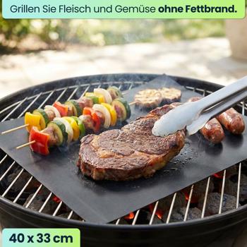 Preview: Antihaft BBQ-Grillmatte, 3er-Set Bratmatte aus Glasfaser-Material, wiederverwendbar, für Gasgrill, Holzkohlegrill, Elektrogrill, lebensmittelkonform