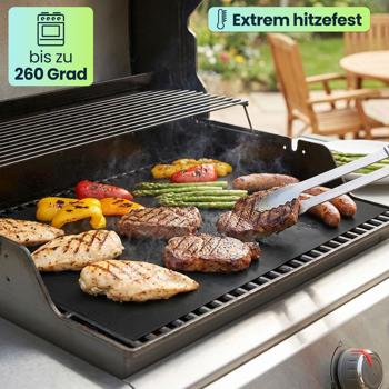 Preview: Antihaft BBQ-Grillmatte, 3er-Set Bratmatte aus Glasfaser-Material, wiederverwendbar, für Gasgrill, Holzkohlegrill, Elektrogrill, lebensmittelkonform