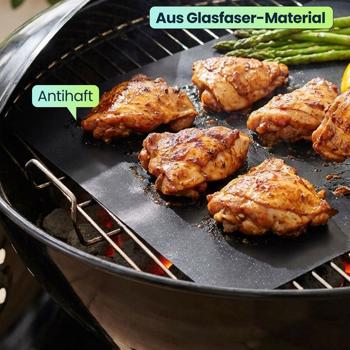 Preview: Antihaft BBQ-Grillmatte, 3er-Set Bratmatte aus Glasfaser-Material, wiederverwendbar, für Gasgrill, Holzkohlegrill, Elektrogrill, lebensmittelkonform