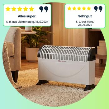 Preview: Konvektor Heizung 1500W, mit Überhitzungsschutz, GS-zertifiziert, weiss/schwarz. Elektro-Heizkörper für schnelle Wärme, sicher & zuverlässig