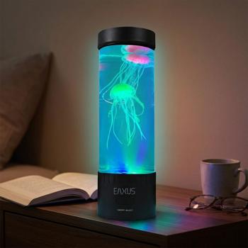 Quallen Stimmungsleuchte - LED-Farbwechsel - Beruhigendes Nachtlicht & Dekoleuchte für Wohnzimmer & Büro - USB-Anschluss - 32x10cm Schwarz