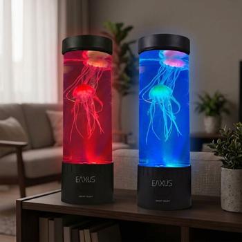 Lot de 2 lampes d‘ambiance méduse LED - Veilleuse & décoration de table avec changement de couleur - Apaisant, USB 5V, 12 LEDs RGB, H32cm