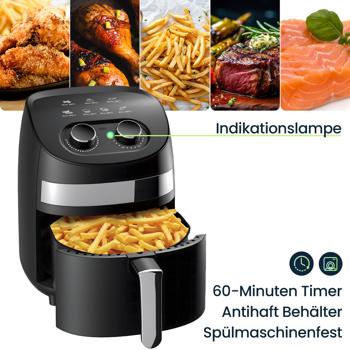 Preview: Multifunktions-Heissluftfritteuse, 3,25L, schwarz – Frittieren, Backen, Grillen & Braten, Antihaftbeschichtung, Timer, Cool Touch