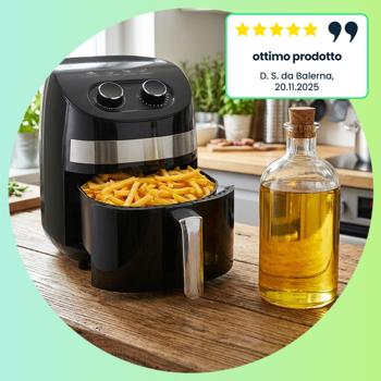 Preview: Friggitrice ad aria calda multifunzione, 3,25L, nero - friggere, cuocere, grigliare e arrostire, rivestimento antiaderente, timer, cool touch
