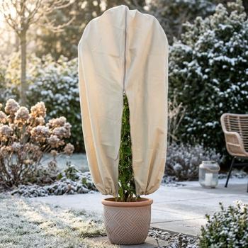 Pflanzenabdeckung XL, Winterschutz, 180 x 120 cm, Kübelpflanzen Schutzhauben als Frostschutz mit Zugband und Reissverschluss, atmungsaktiv 