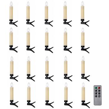 Preview: 20 candele LED wireless per albero di Natale - Dimmerabili & effetto fiamma tremolante - Incl. telecomando, timer 4/8 h - IP44 - bianco caldo