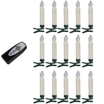 Preview: 15 candele LED wireless per albero di Natale – multicolor con telecomando e timer – 3 funzioni luminose – Ø 1,5 x 10 cm – per uso interno ed esterno